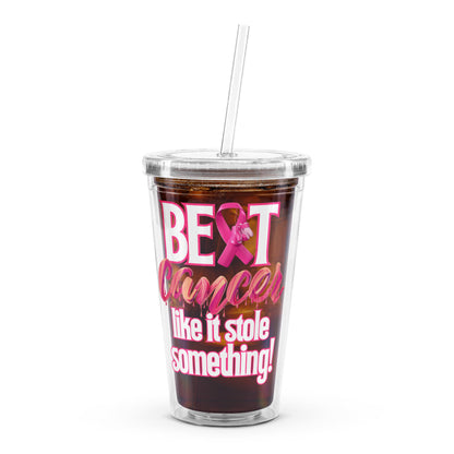 Beat Cancer! Clear plastic tumbler