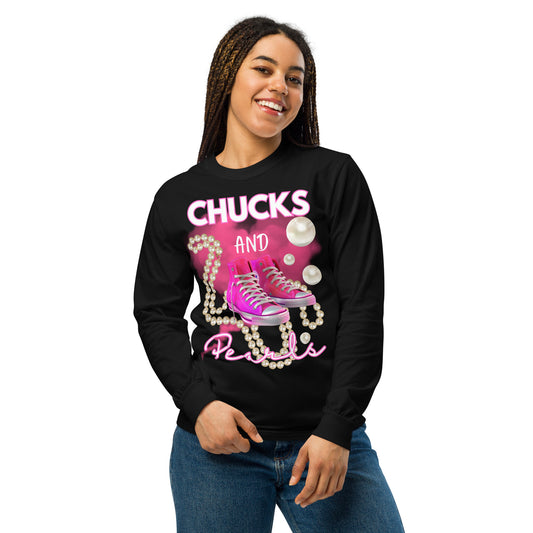 Chucks and Pearls Comfort Color long-sleeve shirt